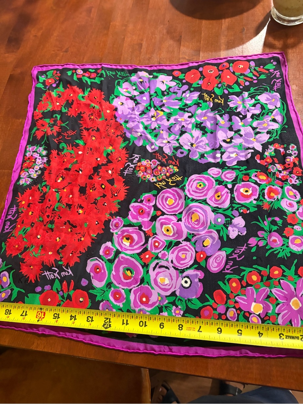 Vintage Floral Scarf in Black, Red & Purple by Ken Scott 20x20 + A GIFT 🎁